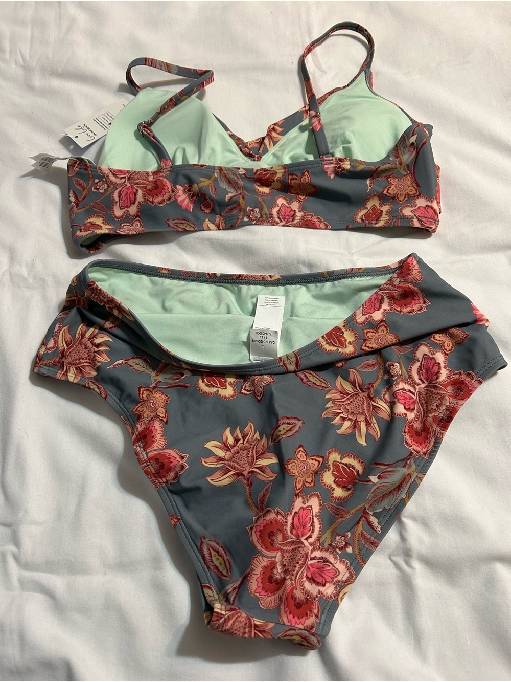 Cupshe Gray Floral High-Waist Bikini with Rose Accents - Picture 4 of 4